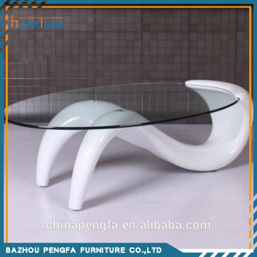 Fashion design glass top coffee table, oval shaped coffee table, living room furniture