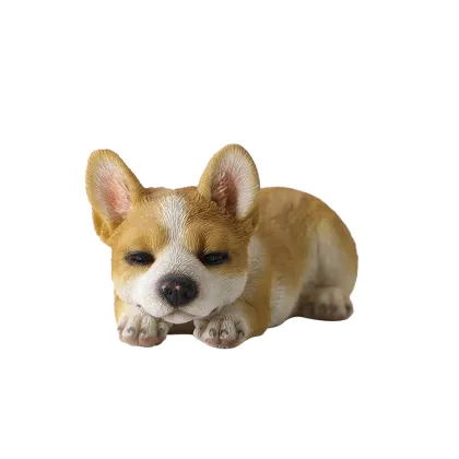 Handmade Polyresin Corgi Figurine - Sleeping Dog Statue for Home Decor