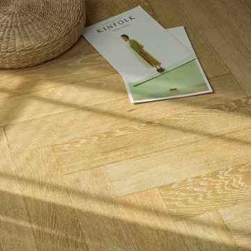 Prefinished White washed Oak herringbone wood flooring