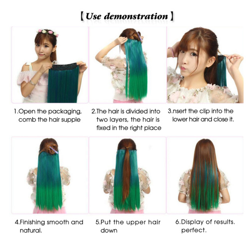 Alileader Best Colorful Long Straight Hairpiece Smooth Thick 5 Clips Synthetic Hair Extension Clip in