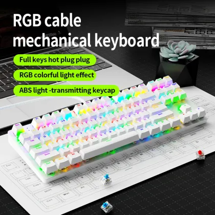 87-Key Transparent Keycap Wired Backlit Mechanical Keyboard for Esports and Office