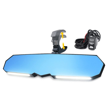 2023 New 13 Inch UTV Rear View Mirror with Lighting for 1.75''-2'' Rollbars