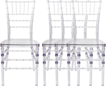 Clear Stackable Crystal Acrylic Resin Event Chairs - Perfect for Wedding and Tiffany Chiavari Chair Styling
