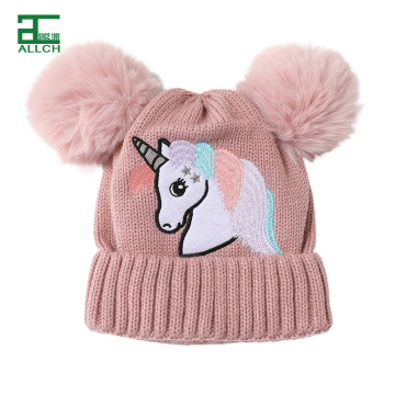Allch Yüksek Kaliteli Özel Logo Unicorn Beanie Hat - Kış Sıcak Akrilik Pom Pom Şapka Yeni Varış