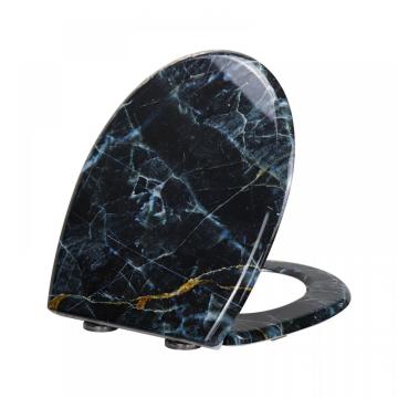 Duroplast Toilet Seat Soft close in black-marble pattern