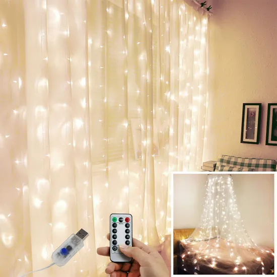 3x3m 300 LED 8 Modes Window Curtain String Light for Bedroom Decor