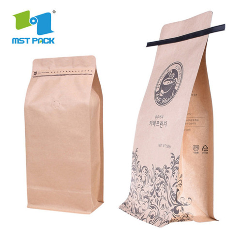 Vysoce kvalitní papír Kraft Paper Coffee Bags 12oz Flat Bottom Pouch