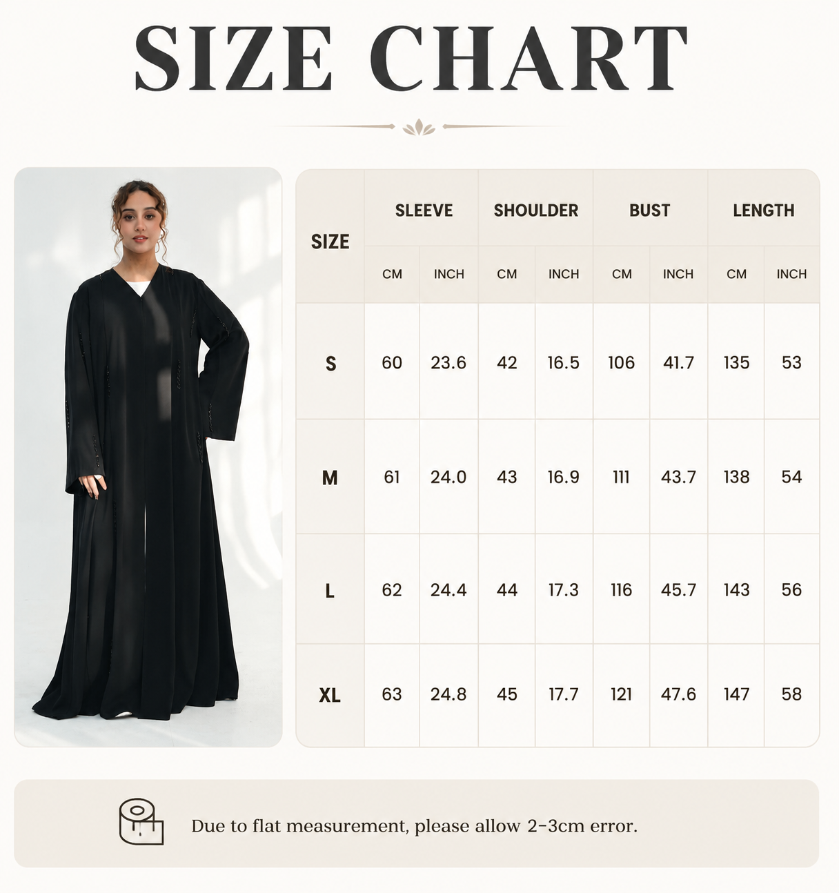 Hand Beaded Linen Open Abaya Front View