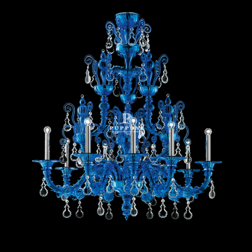 European Luxury Clear Crystal Chandeliers Blue Glass Pendant Lights
