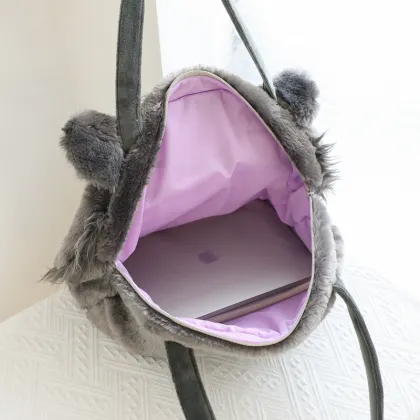 Grey Cat Plush Handbag - Lucifer Satchel for Women