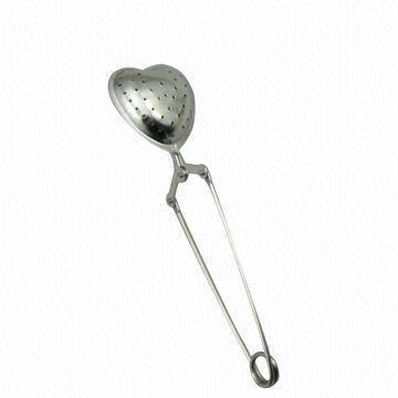 Stainless steel tea strainer with handle, heart shape, with small hole, FDA and LFGB standard