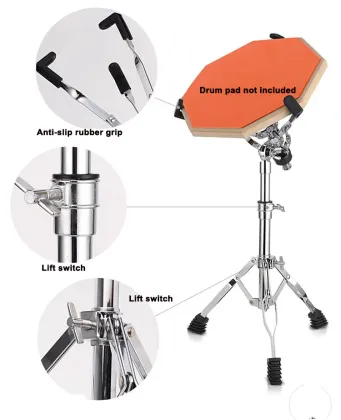 Full Metal Adjustment Foldable Floor Snare Drum Stand: 12-14 Inch Accessories for Mute Drum and Percussion Board