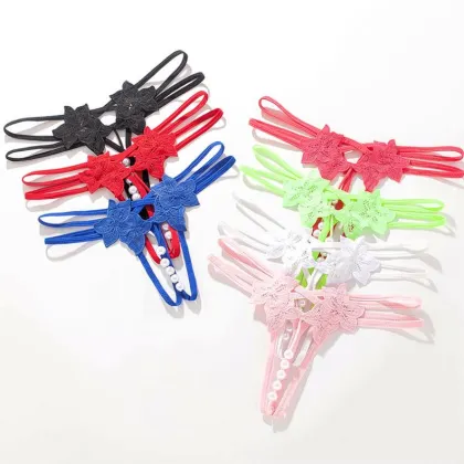Wholesale Large Size Sexy Thong Panties - Transparent Temptation Pearl Massage Open Crotch T-Pants