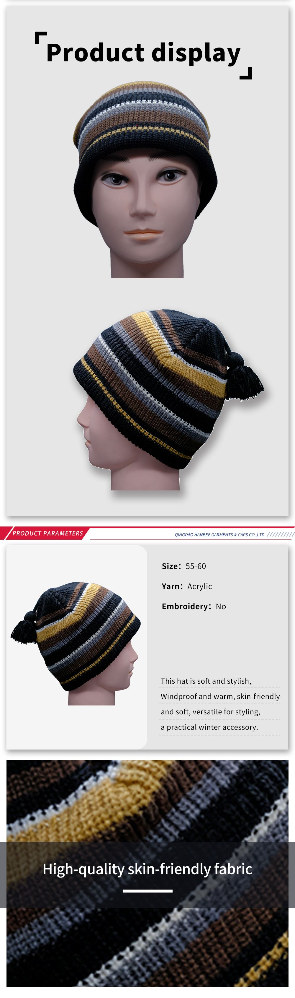 Trendy Striped Pom Pom Knitted Beanie