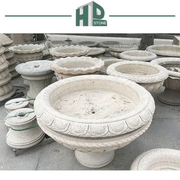 Customizable Hand Carved Granite Flower Pots for Modern Outdoor Gardens
