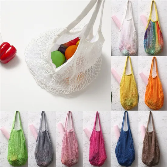 Women Lady Foldable Recycle Bag Eco Reusable Mesh Net woven String Bag Shopping Bag Fruit Vegetable Grocery Storage Handbag Tote