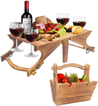 Outdoor Lawn Ideal Wine Lover Gift Folding Wooden Picnic Camping Table