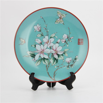 P001B Custom Chinese Ceramic Flower Plate Green Home Decor