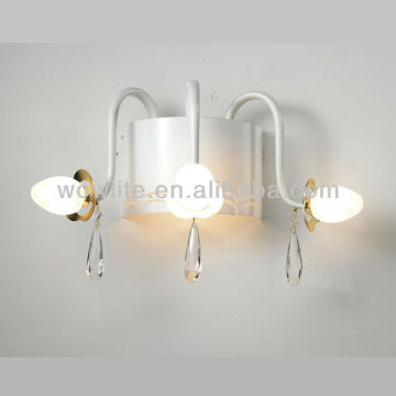 flower pattern glass wall lamp with crystal hanging on the arms