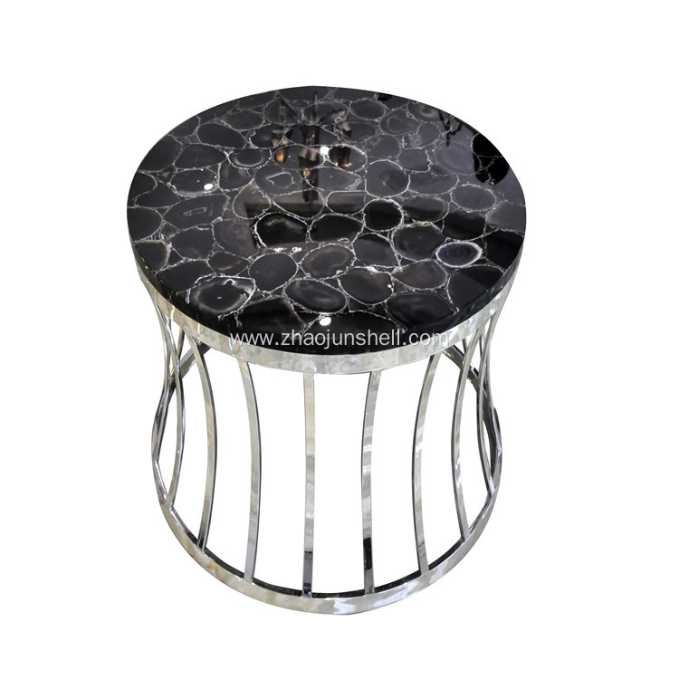 CANOSA Black Agate Inlay Coffee Table with Sliver Stainless Steel