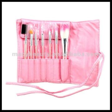 Cute goat hair makeup brushes roll set7