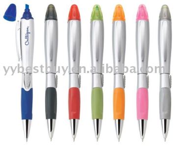 plastic ball pen with highlighter for promotion
