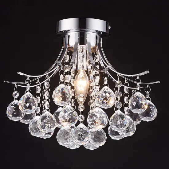 Modern Chrome Raindrop Flush Mount Crystal Chandelier Ceiling Light