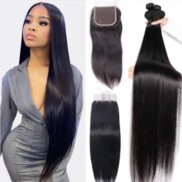 Eli hair  Grade 10A Brazilian hair bundles With Closure, Straight Cuticle Aligned Hair , Mink Virgin Brazilian Hair Bundle