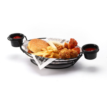 Black Fast Food Fry Basket with Sauce Cup