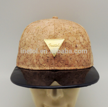 2017 Hiqh quality flat brim adult custom metal plate cork snapback caps