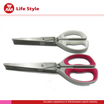 New Design Plastic Handle Black Stainless Steel 5 Blades Herb Scissors with display box
