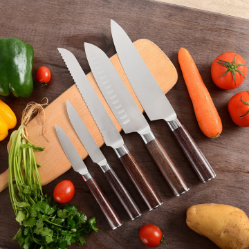 Japanese Santoku Knife Set with Forged Paccawood Handle - 5 Pieces
