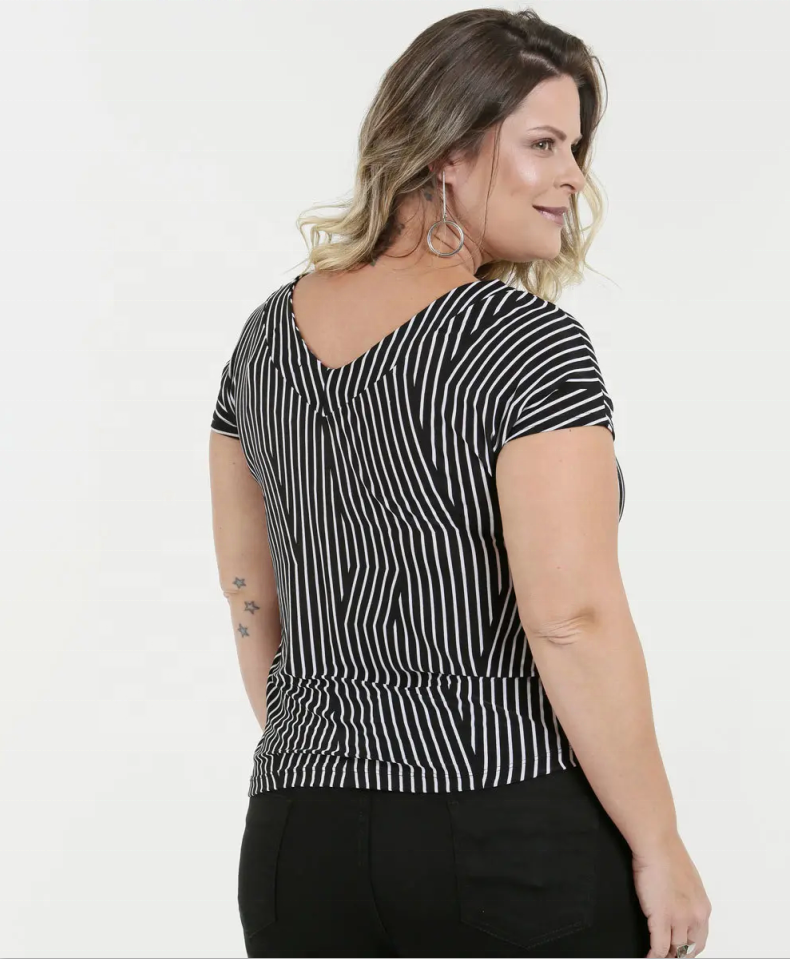 Printed Stripe Plus Size Tops and Blouse