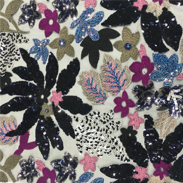 Fantasic Seqiuns Flower Embroidery On Poly Mesh