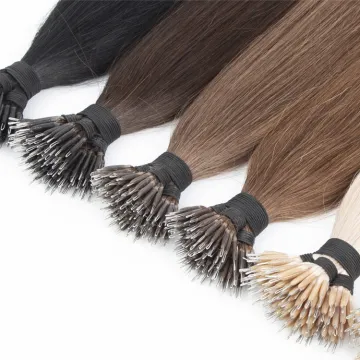 Customised Color Nano Ring Human Hair Extension, Remy European Nano Tip Hair Dark Brown, Wholesale