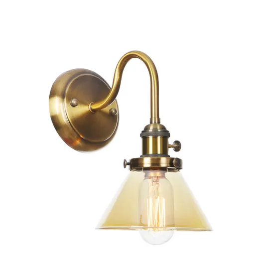 Modern Wall Lamp E27 Glass Shade Antique Brass Wall Light