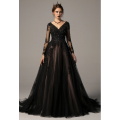 Black Lmperial Long Sleeve Tulle Wedding Dress