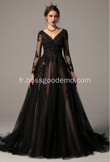 Robe de mariée en tulle à manches longues lmperial noire