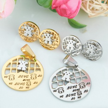 Girls Jewelry Set Fashion Bear Stainless Steel Earrings Pendant Necklace