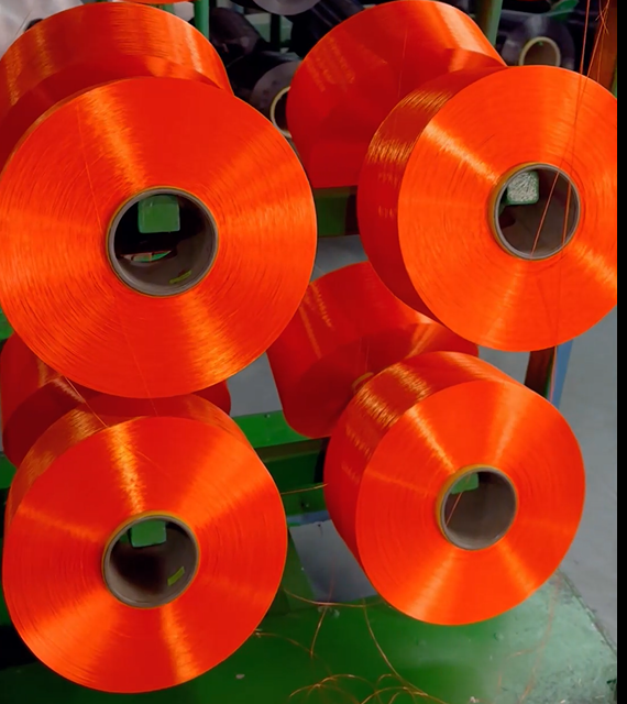 Polyester dope dyed filament yarn for knitted shoe fabrics