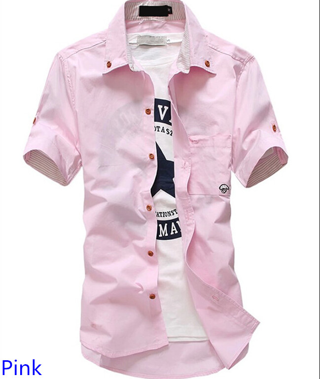 Free Shipping 2015 Men's stripe trim style short sleeve shirt