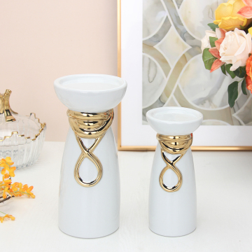 C041G Luxury Gold Line Ceramic Candle Holder Set