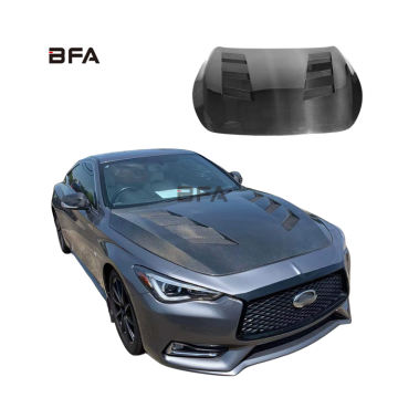 Infiniti Q60 CV37 Carbon Fiber Hood Kit - AE Style Open Design Replacement