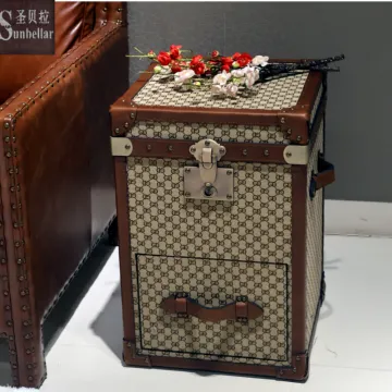 Luxury Vintage Retro Leather Trunk Side Table for Living Room Storage
