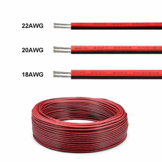 18/20/22 AWG Tinned Copper Wire Cable - 2-Pin Red & Black Insulated Power Extension Cord with Lighting Accessories