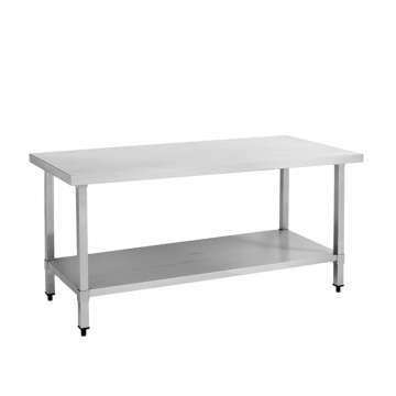 Mesa de trabajo de restaurantes de piernas cuadradas S002 con estantería, acero inoxidable