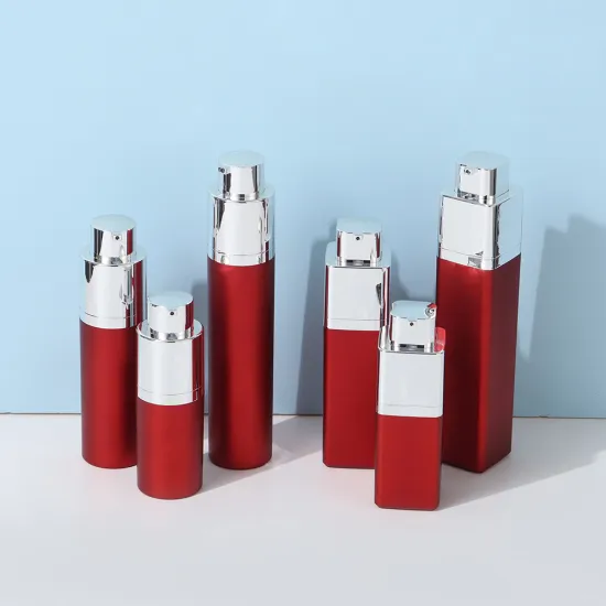 Square Vacuum Cosmetic Bottle Red Cylindrical Lotion Bottle