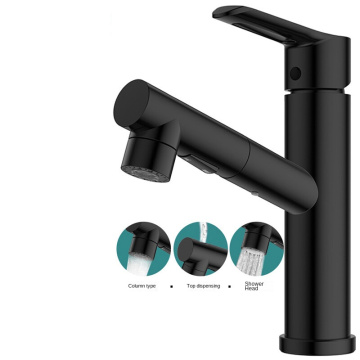 Matte Black Luxury Hot Hot Hot Faucet Lembangan Tiga Fungsi