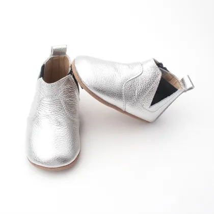 Silvery Leather Winter Baby Kids Chelsea Boots