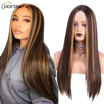 Futura Fiber Synthetic lace front hair wigs with highlights, wholesale heat resistant synthetic lace wigs vendor